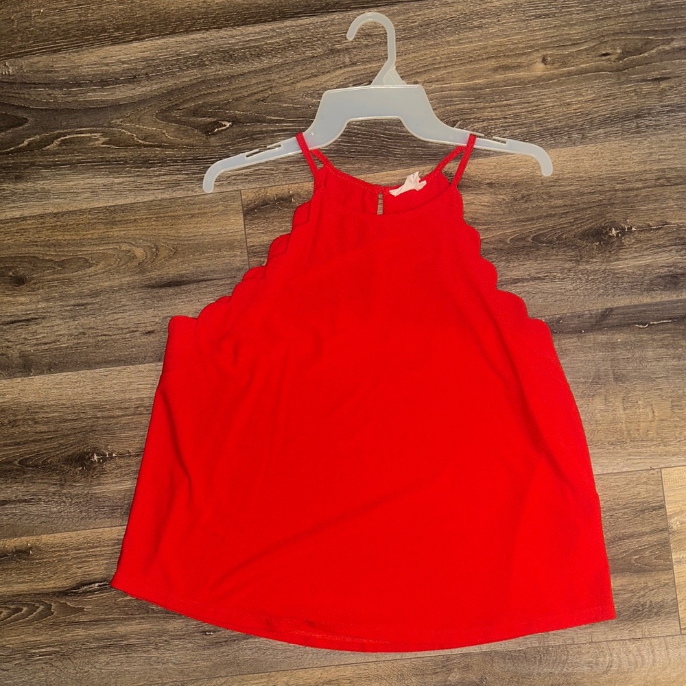 Sleeveless Red Scallop-Edge Women's Tank Top